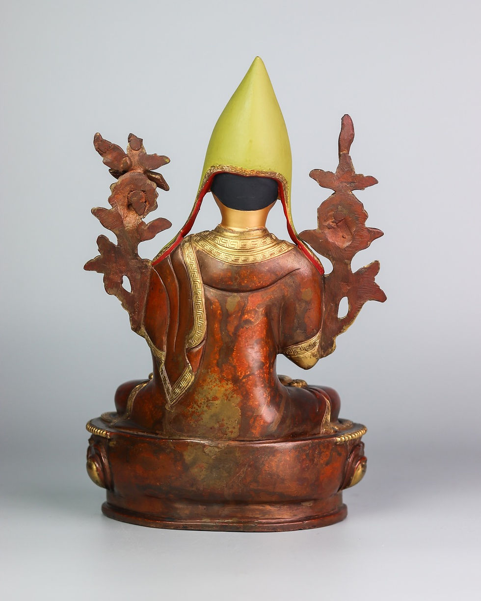 縮圖：宗喀巴師徒三尊 銅 半鎏金 手工 尼泊爾 3 pcs 9" (23 cm)