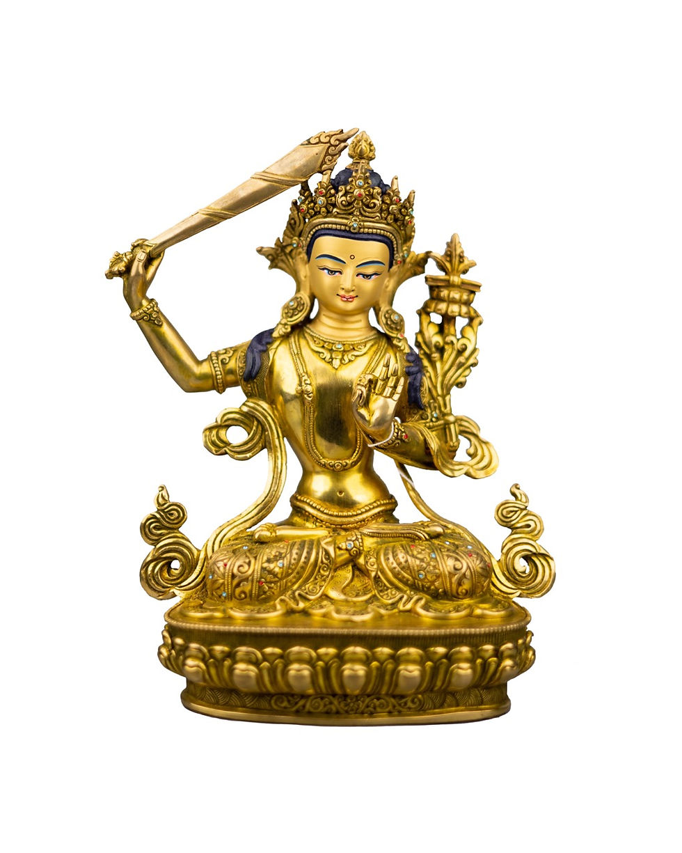 縮圖：文殊菩薩 銅 全鎏金 手工 10" (24cm) #42