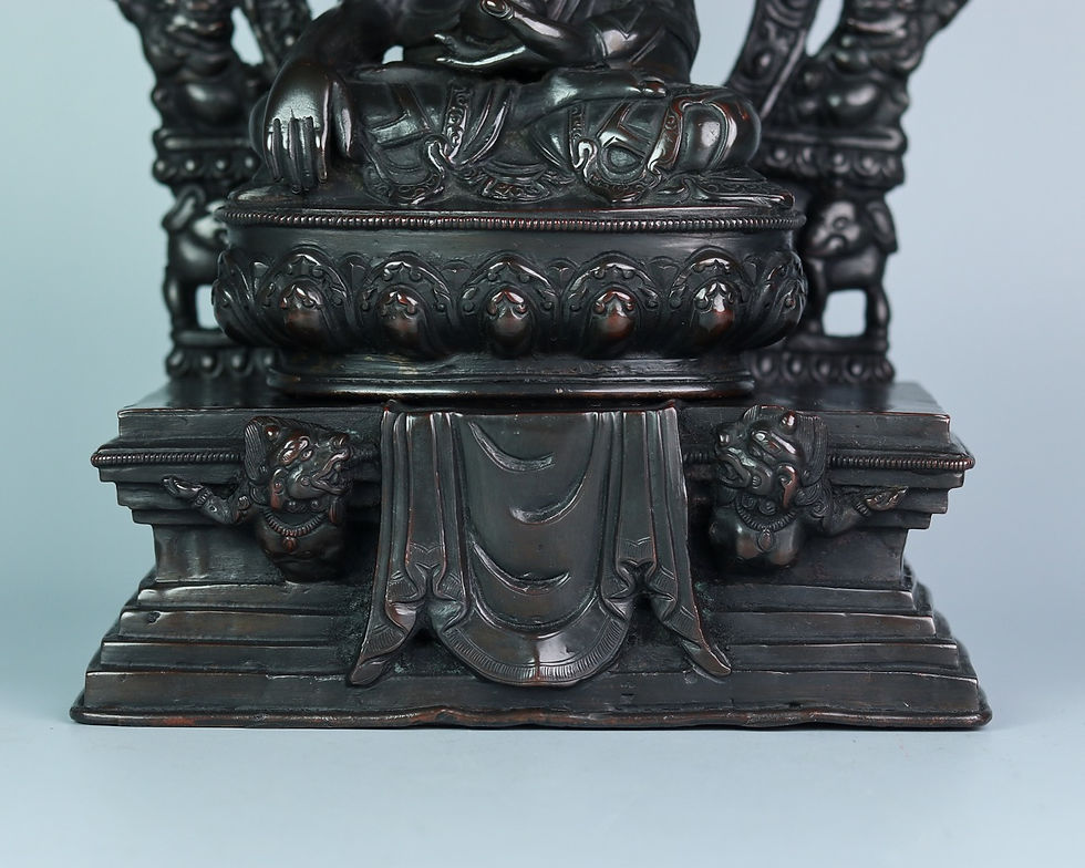 縮圖：釋迦佛 銅 雙座 蓮花座 金剛座 背光 尼泊爾 10.6" (27cm)