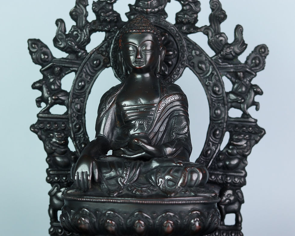 縮圖：釋迦佛 銅 雙座 蓮花座 金剛座 背光 尼泊爾 10.6" (27cm)