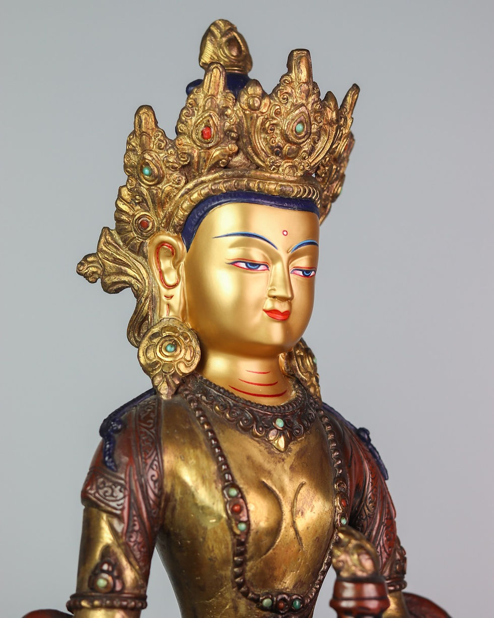 縮圖：長壽佛 銅半鎏金 手工 12" (30cm)