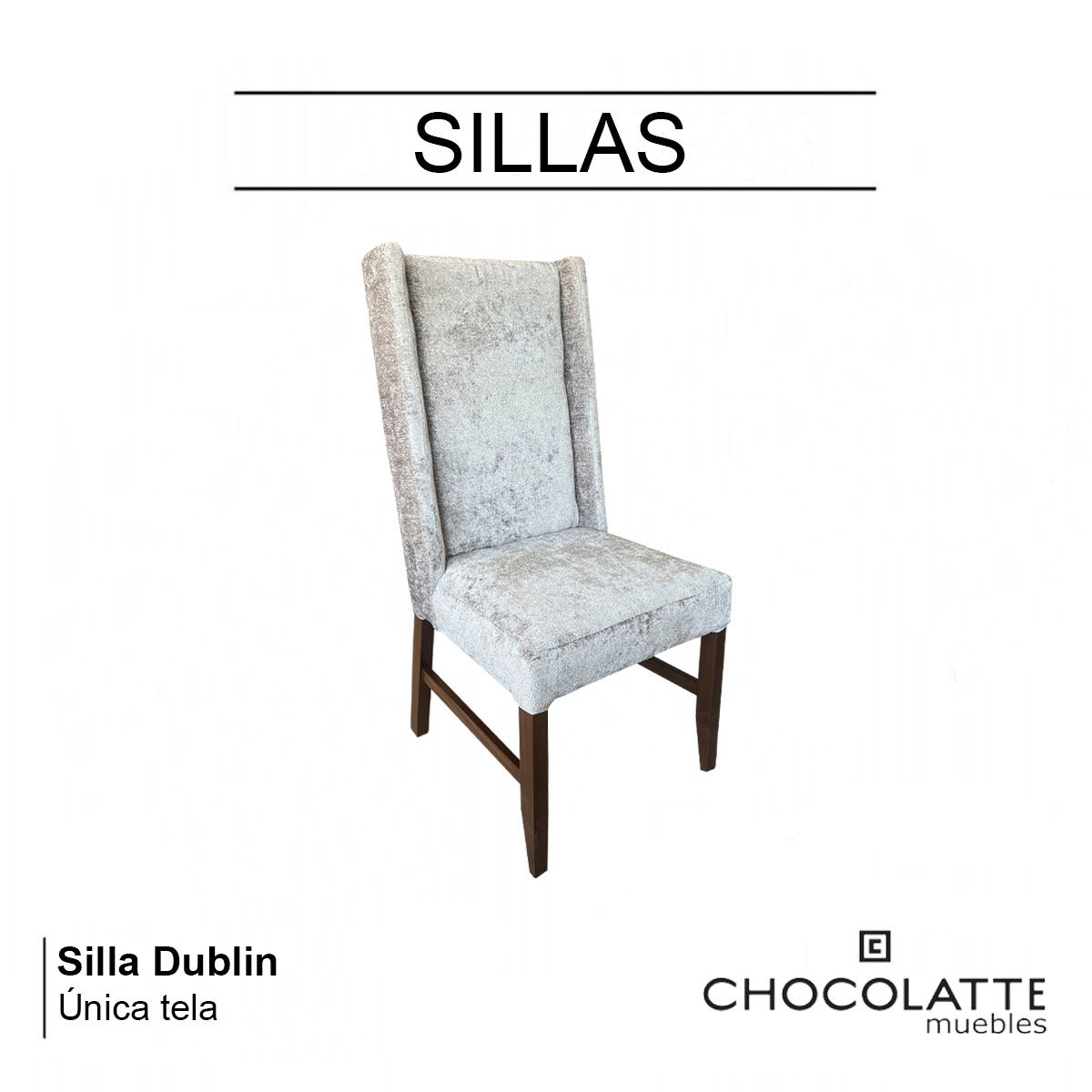 Vista tres cuartos de silla gris