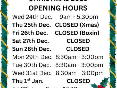 2025 Christmas Hours !