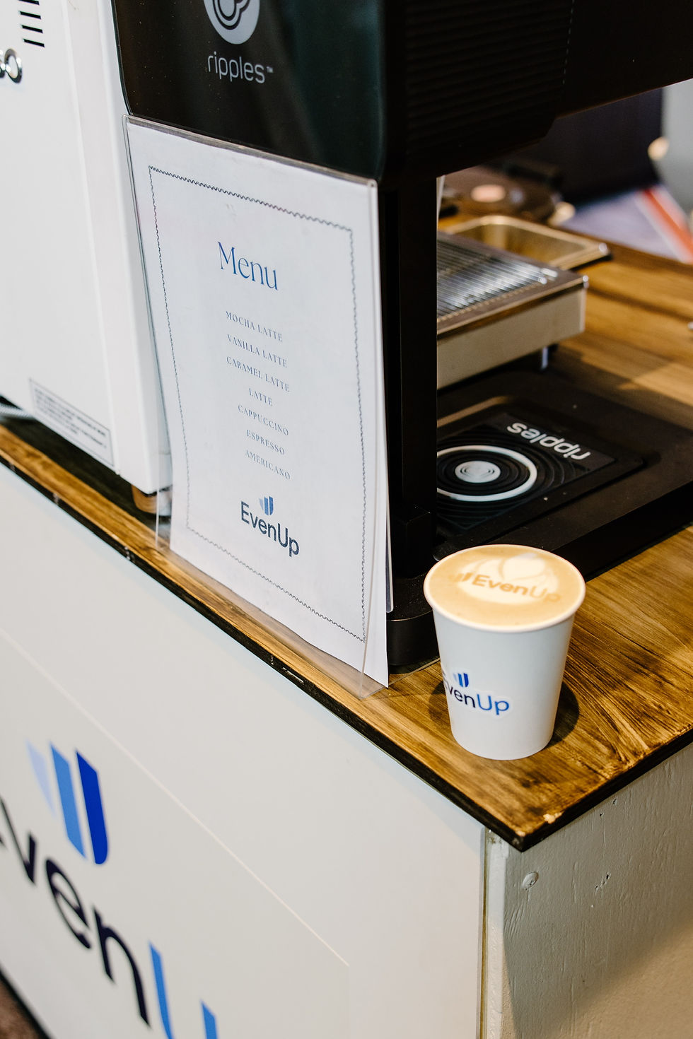 Espresso drinks including lattes, americanos, and matcha served at a corporate coffee catering event in Dallas Texas