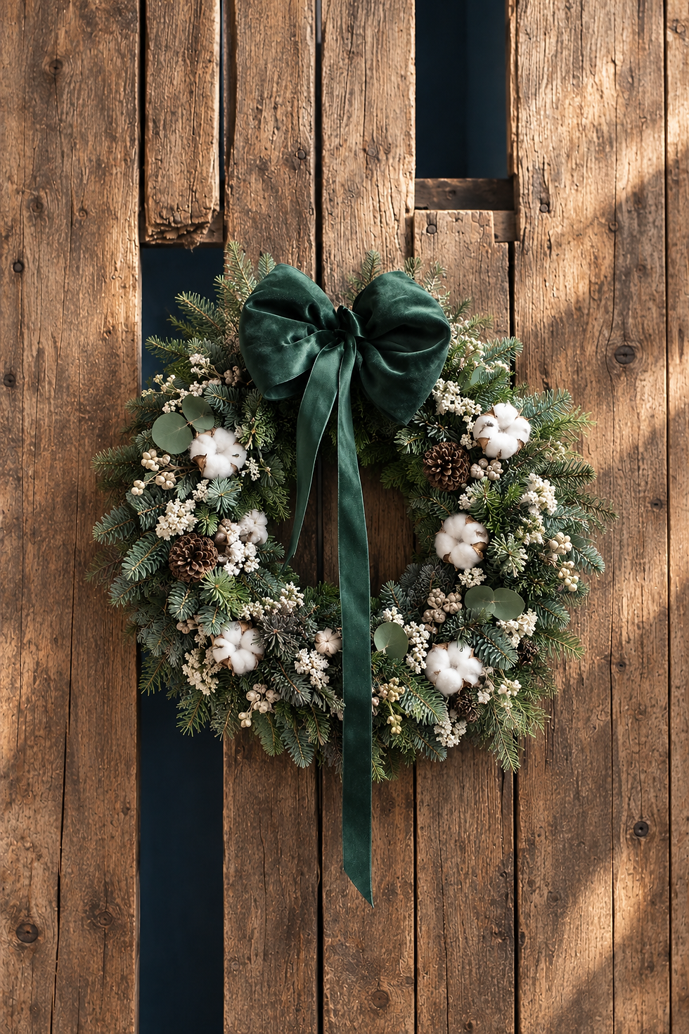 Rustic Evergreen Wreath with Velvet Bow (1).png