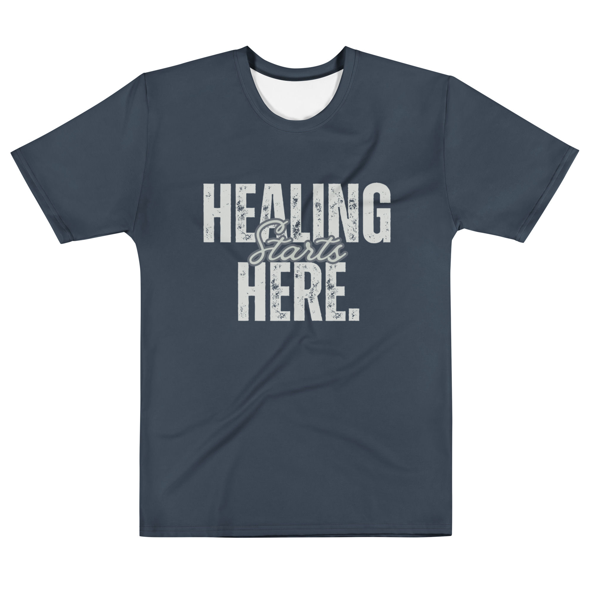 Healing Starts Here Men's Crewneck T-Shirt - Charcoal Blue AOP