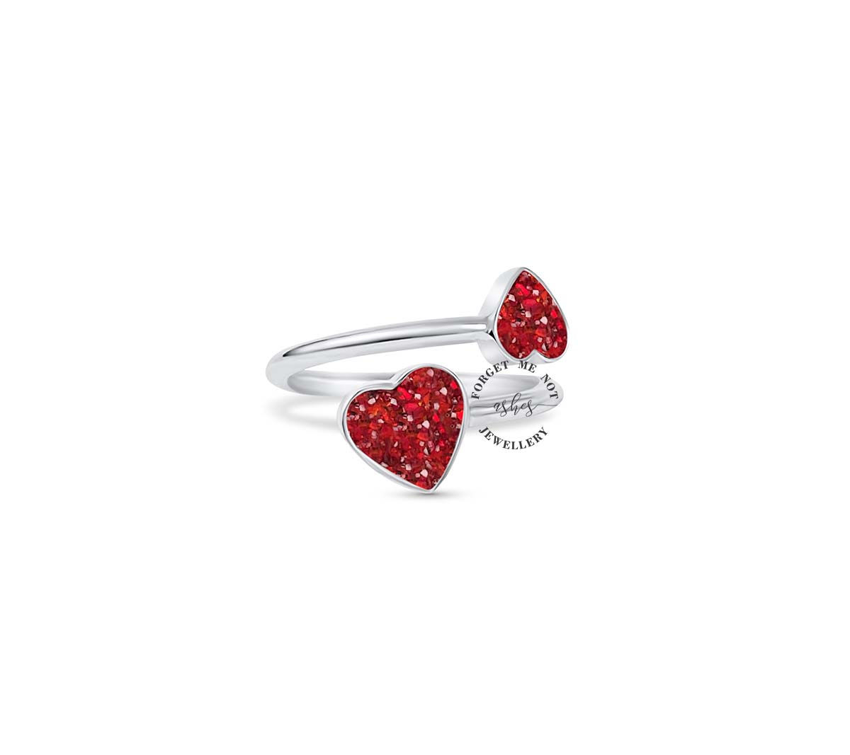 Silver double heart adjustable ring