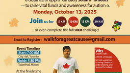 50KM Thanksgiving Walk from Toronto to Milton to Raise Autism Awareness