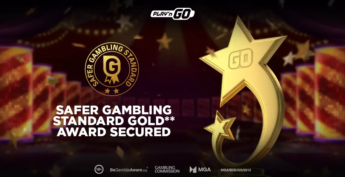 Logotipo do prêmio Safer Gambling e logotipo do Play'n GO