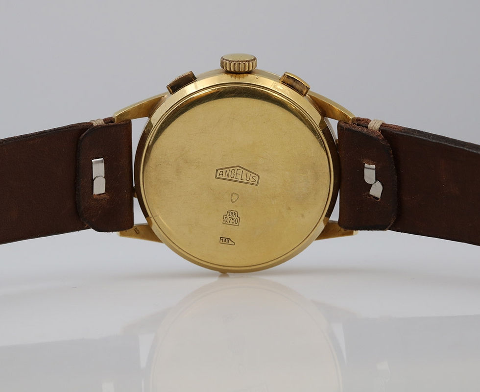 Case Back Of 1950's Angelus 18K Yellow Gold Chronodato Wrist Watch