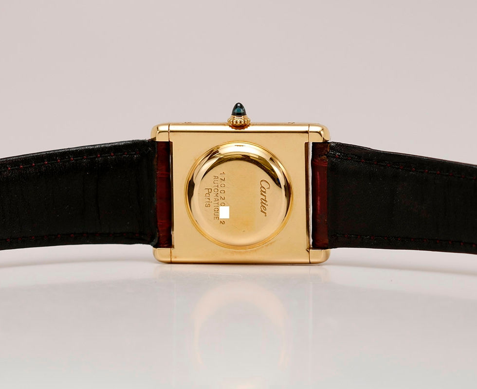 1970's Cartier Tank Automatique Gold Wrist Watch Case Back