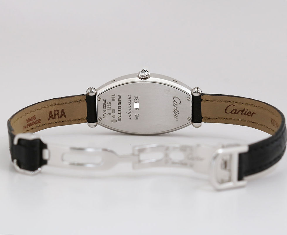 2000's Cartier Mecanique Ladies Tonneau White Gold & Diamonds Wrist Watch Ref 2711 G Case Back