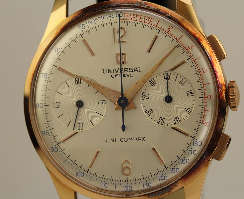 Dial Of 1950's Universal Geneve 18K Rose Gold Uni-Compax Chronograph Wrist Watch Ref. 124150 2