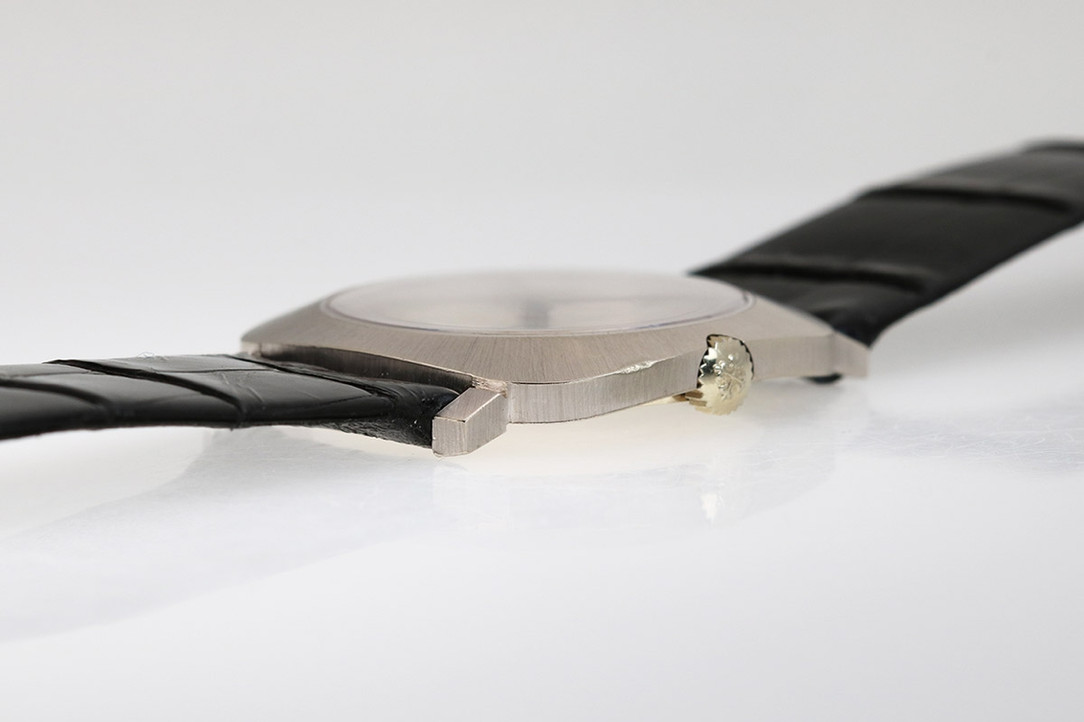 Side Of 1968 Patek Philippe 18K White Gold Cushion Dress Watch Ref. 3543