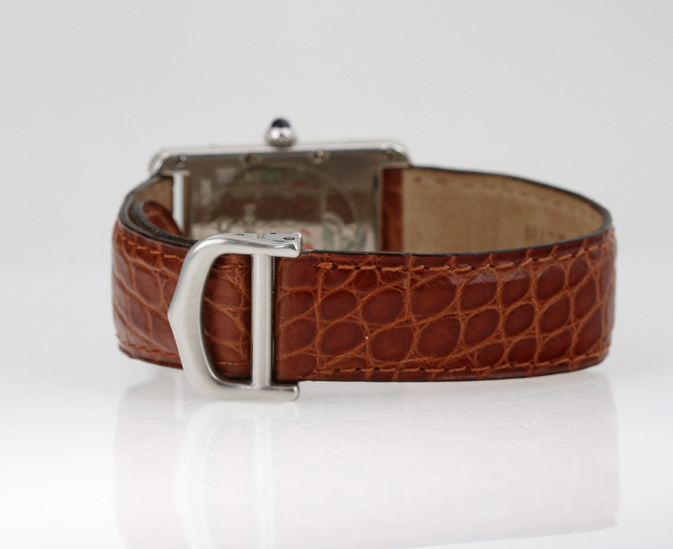 Back Of Clasp On 1990's Cartier Tank Must De Cartier Sterling Silver Wrist Watch Ref. 2414