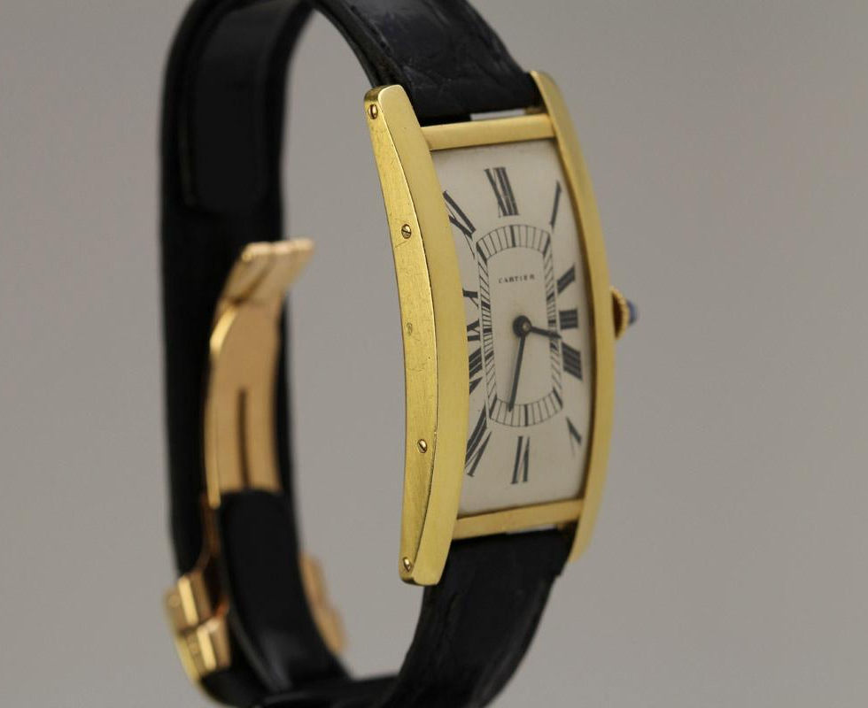 1960's 18K Gold Cartier Tank Cintrée Vintage Large Rectangular Wrist Watch Side