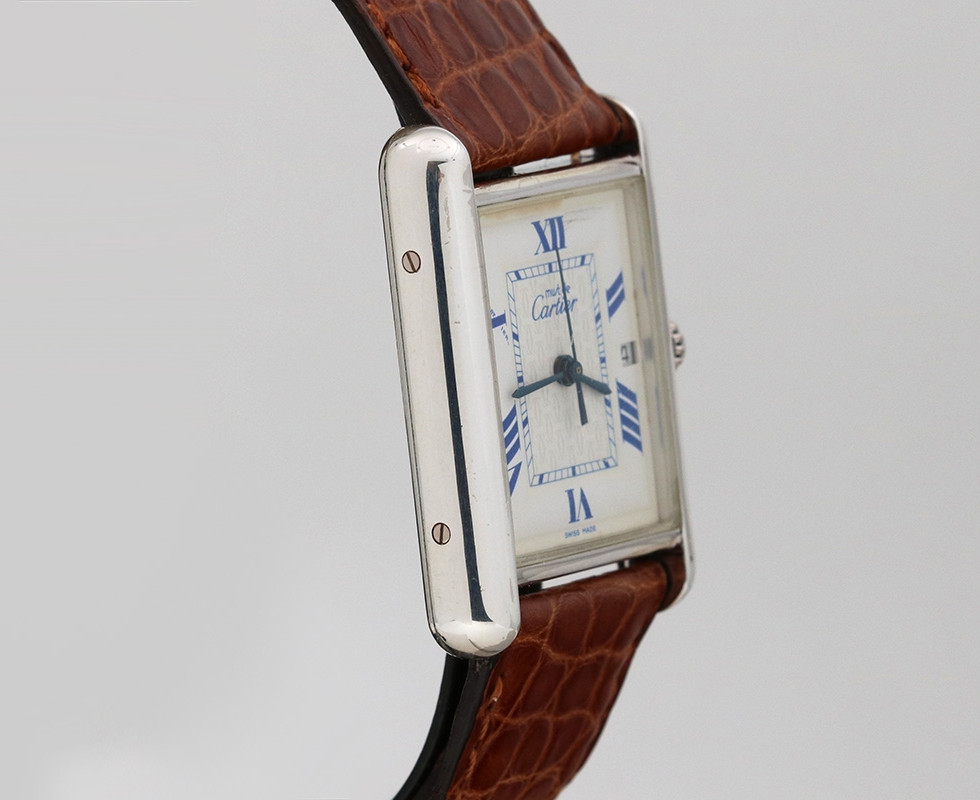 1990's Cartier Tank Must De Cartier Sterling Silver Wrist Watch Ref. 2414
