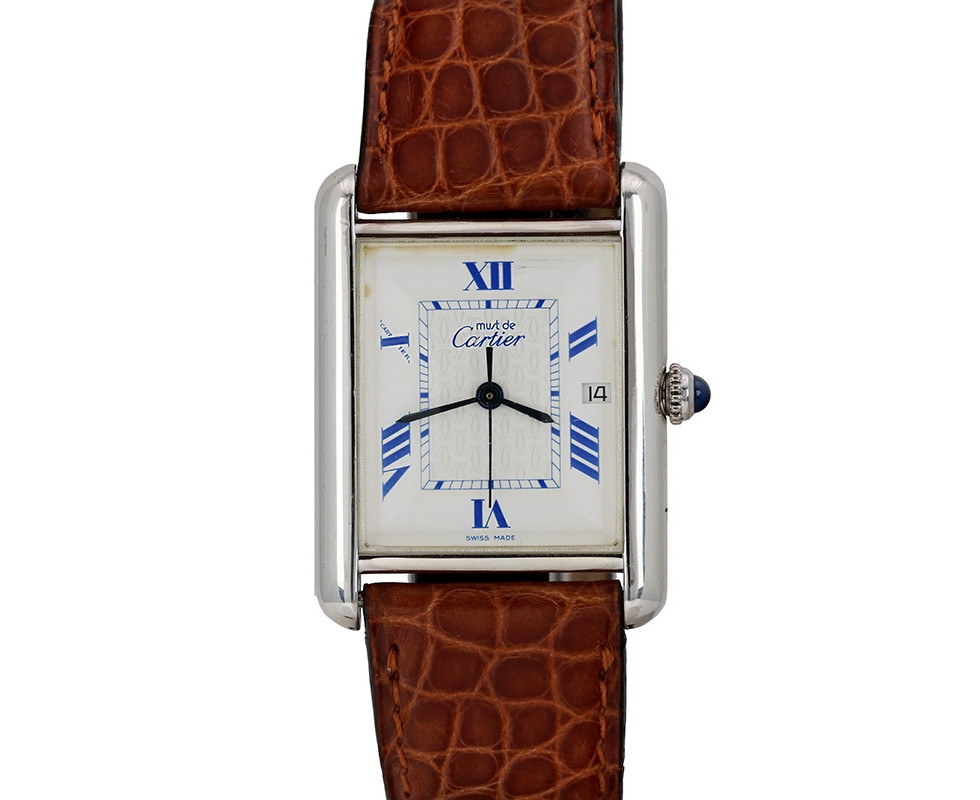 1990's Cartier Tank Must De Cartier Sterling Silver Wrist Watch Ref. 2414