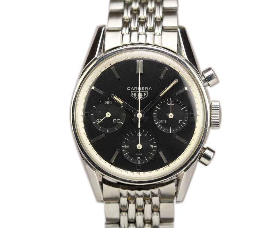 1960's Heuer Carrera Stainless Steel Chronograph Wrist Watch