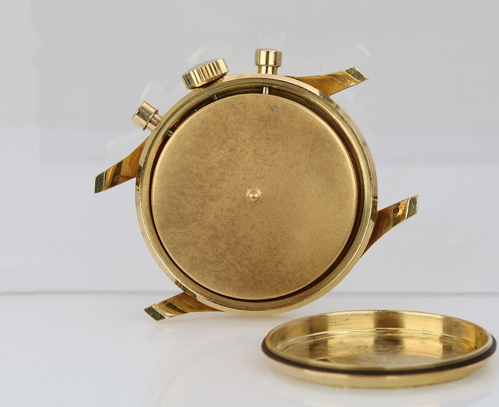 Inner Dust Cover Case Back Of 1968 LeCoultre 18kt Yellow Gold Valjoux 72 Chronograph Wrist Watch
