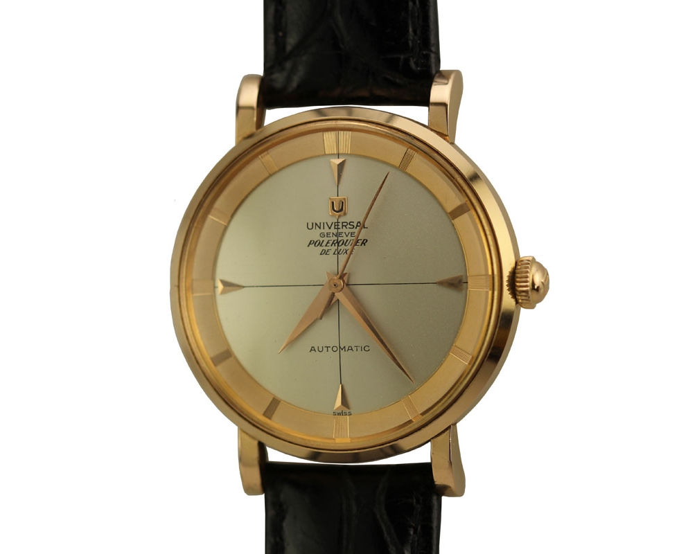 1960's 18K Rose Gold Universal Geneve Polerouter De Luxe Vintage Wrist Watch