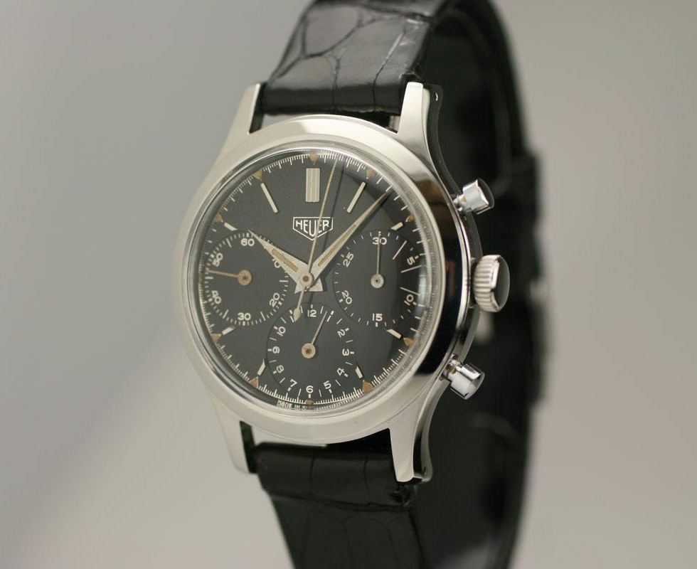 Heuer Vintage Stainless Steel Black Dial Chronograph