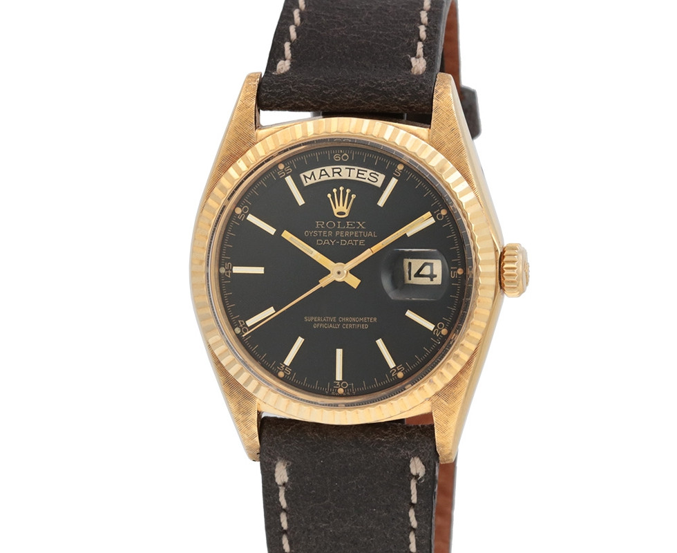 1968 Rolex Black Dial Day-Date 18K Yellow Gold Wrist Watch Ref. 1803