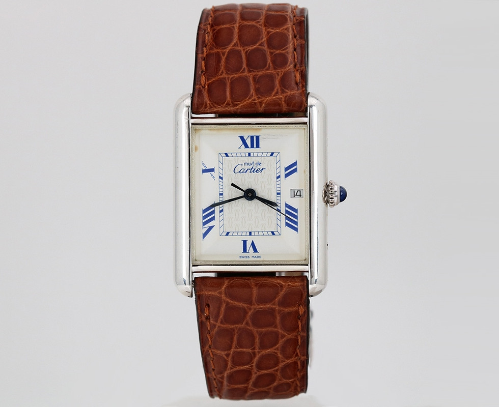 1990's Cartier Tank Must De Cartier Sterling Silver Wrist Watch Ref. 2414