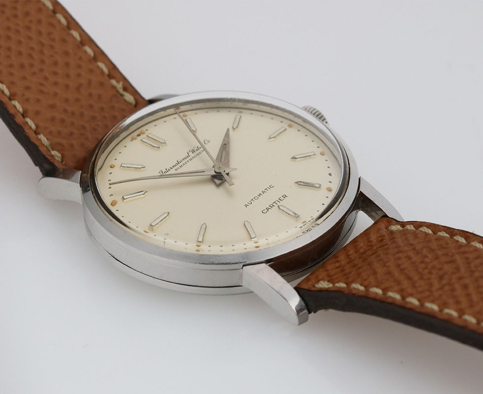 1960's Vintage Stainless Steel IWC Wrist Watch Double Signed for Cartier