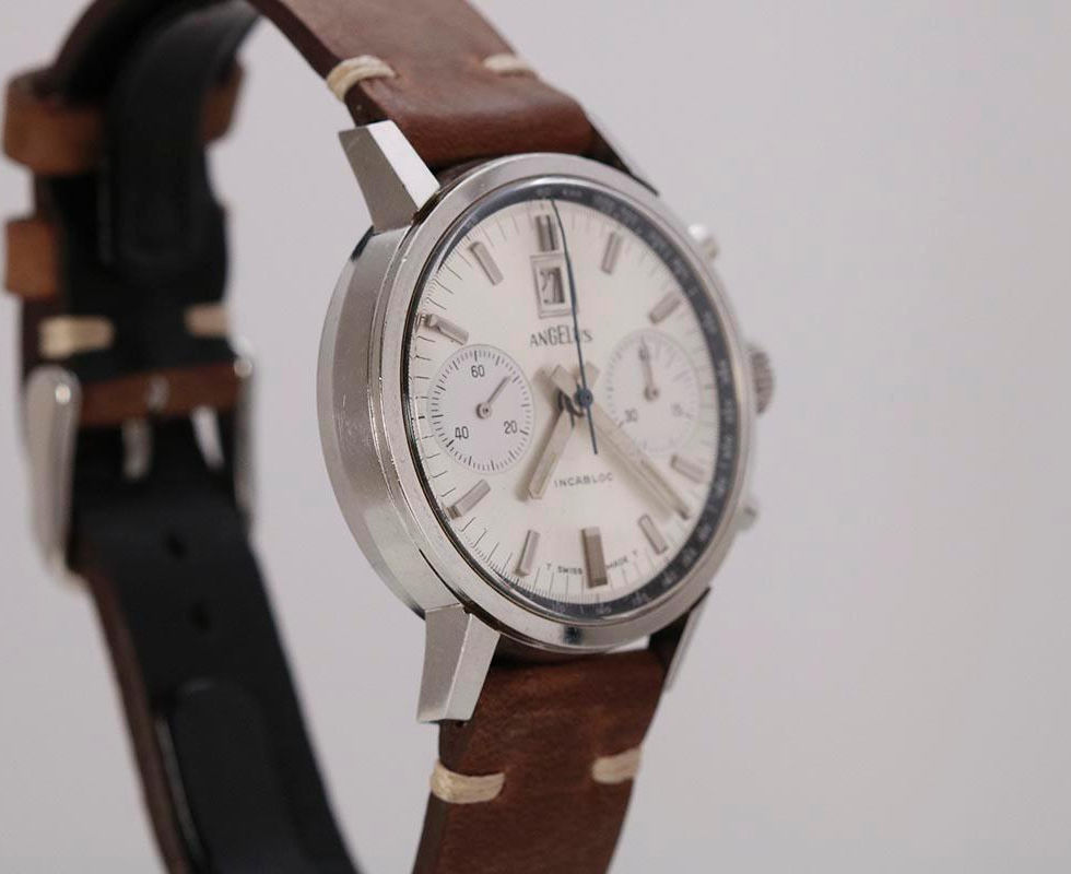 1960's Angelus Incabloc Chronograph Date Stainless Steel Wrist Watch