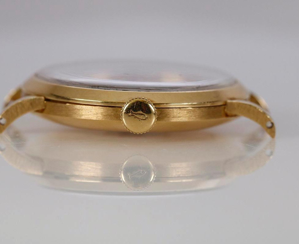 Crown Side Of 1950's IWC 18K Gold Vintage Dress Watch