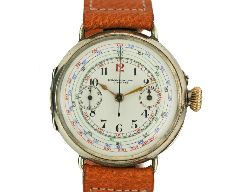 1930's Sterling Silver Longines Kilometrique Caliber 13.33 Chronograph