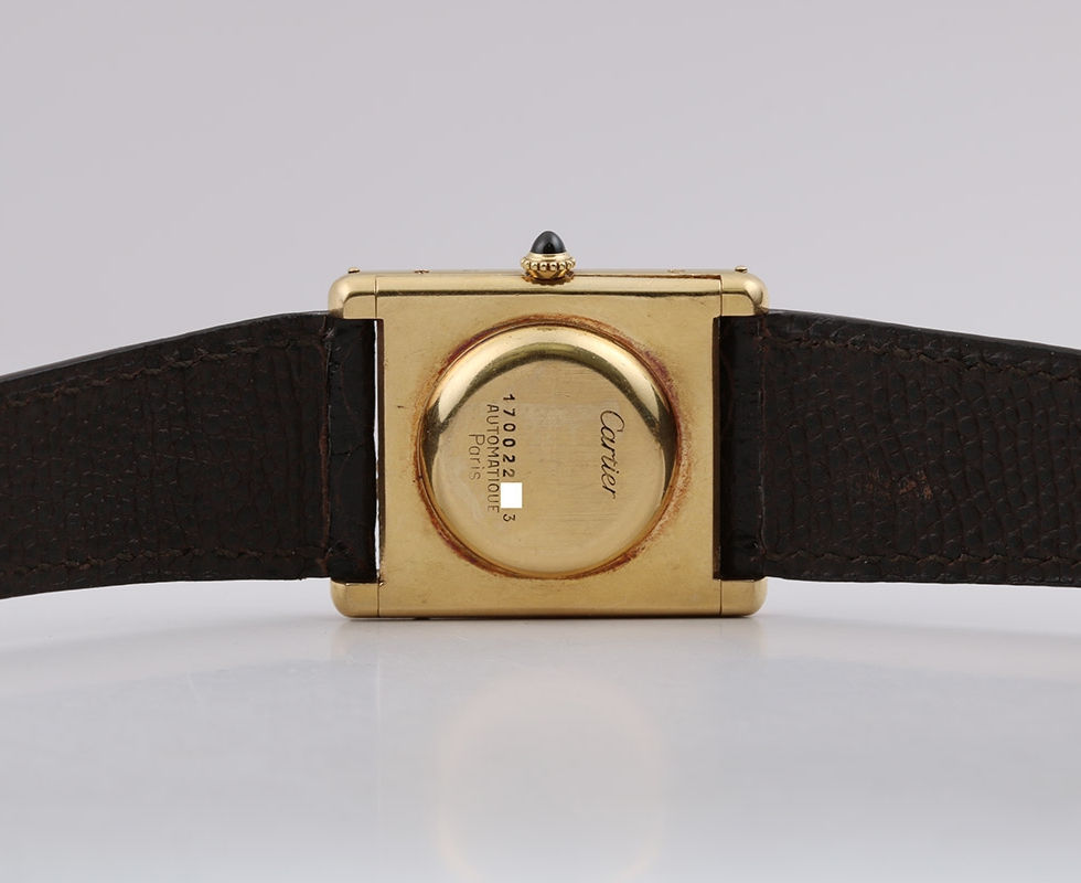 1970's Cartier Jumbo Automatic Gold Tank Wrist Watch Case Back