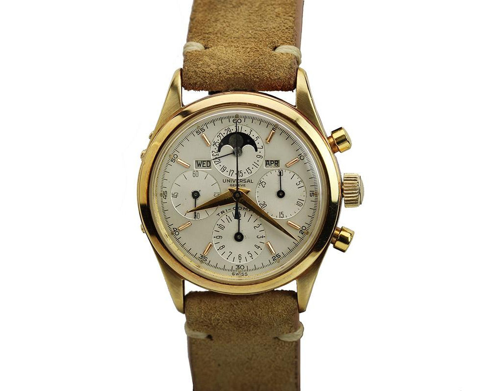 1950's Vintage 14K Gold Universal Geneve Tri-Compax Ref. 522100 1