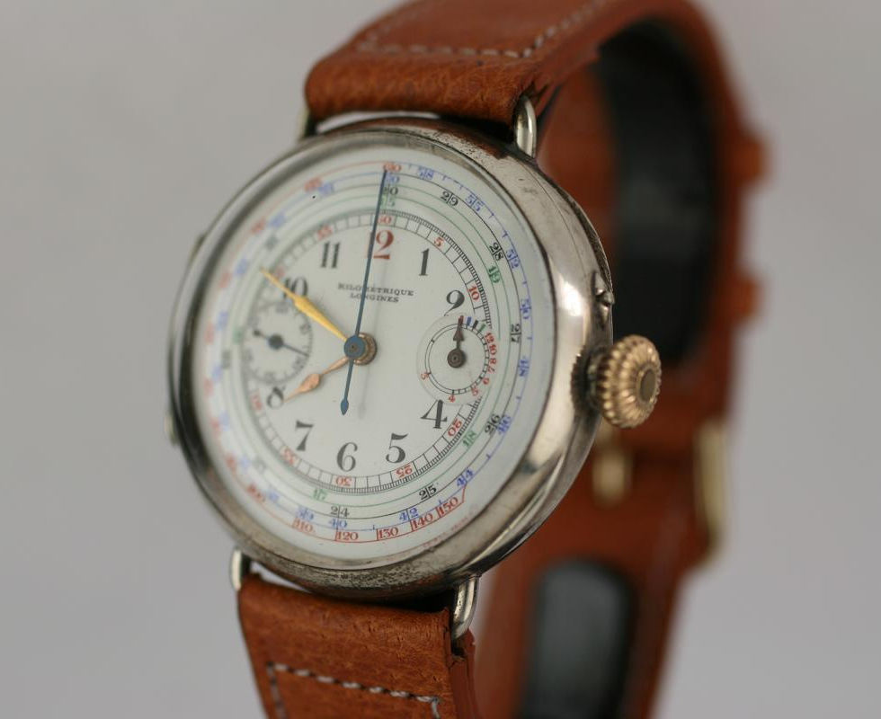 1930's Sterling Silver Longines Kilometrique Caliber 13.33 Chronograph