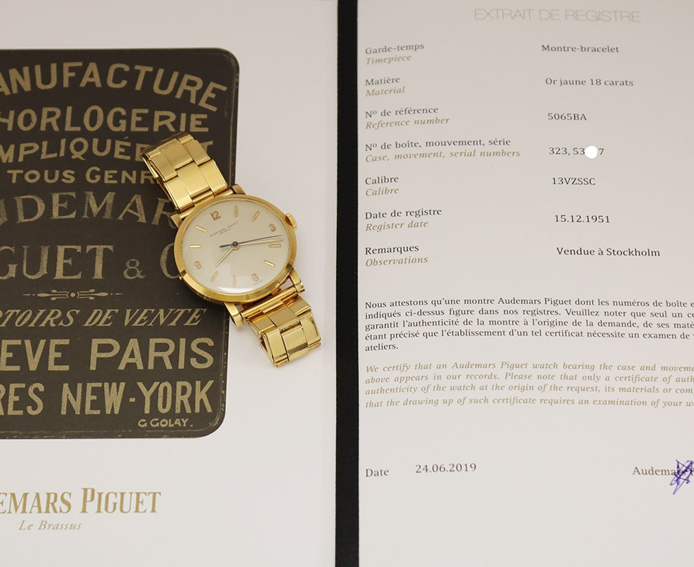 Audemars Piguet 18kt Yellow Gold 'Stop Seconds' Ref. 5065ba Certificate