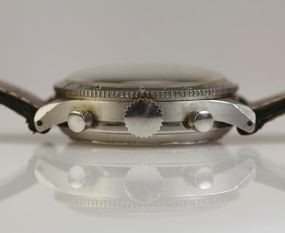 Crown & Pusher Side Of 1950's Mathey Tissot Type 20 Military Chronograph