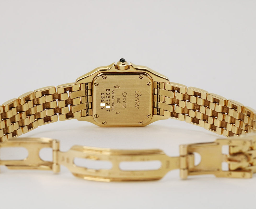 Back Of 1990's Cartier Ladies 18kt Yellow Gold Panthere Wrist Watch With Bracelet