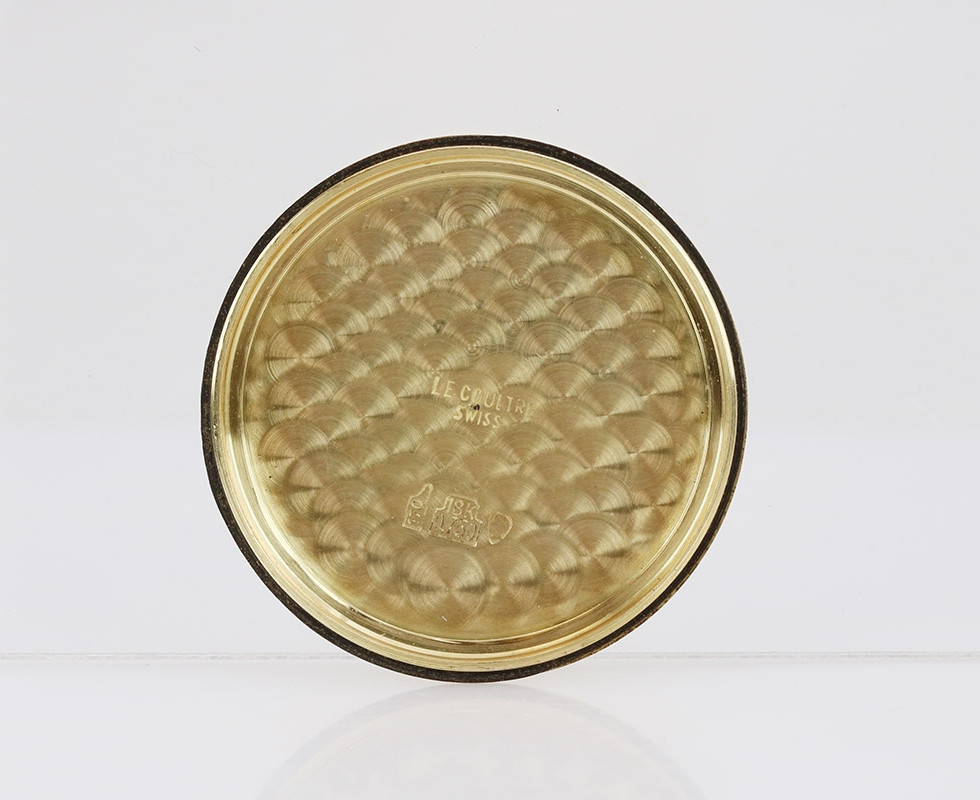 Inner Case Back Of 1968 LeCoultre 18kt Yellow Gold Valjoux 72 Chronograph Wrist Watch