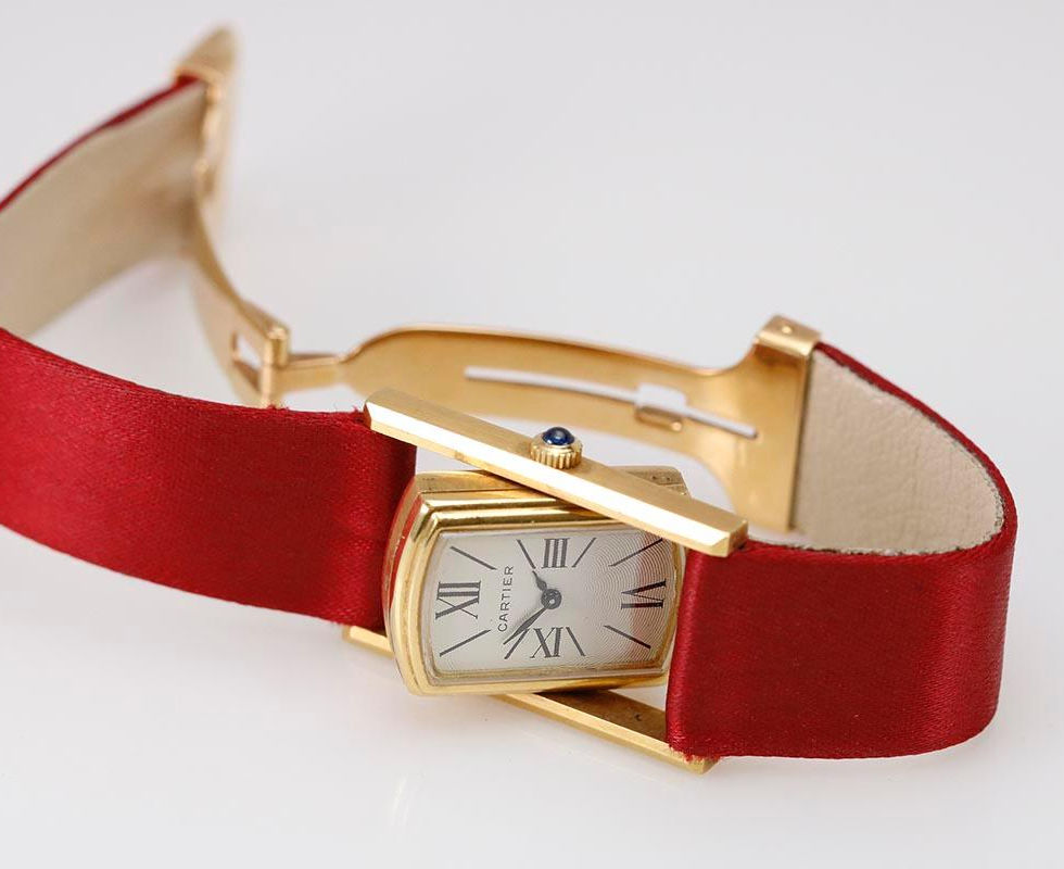 Vintage Cartier Reversible Cabriolet Gold Manual Wind Wrist Watch Open Watch & Clasp