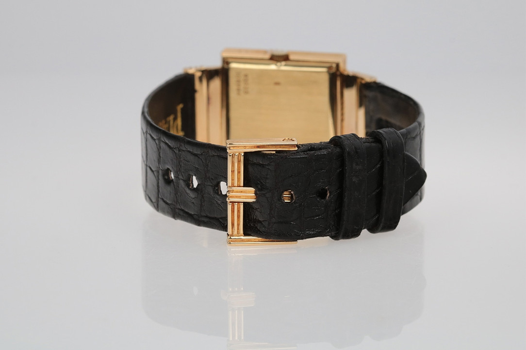 Back Of 1980's Piaget Polo Ref. 93525 Onyx, Diamond & Yellow Gold Wristwatch
