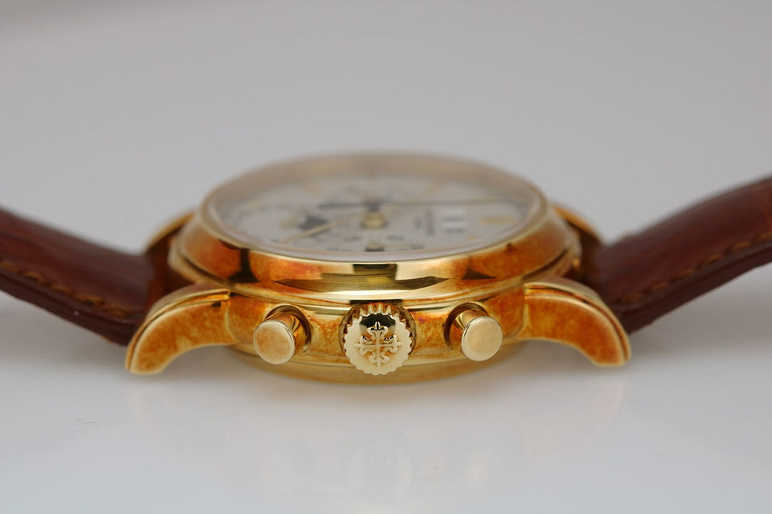 Crown Side of Patek Philippe Perpetual Calendar Chronograph Ref. 3970