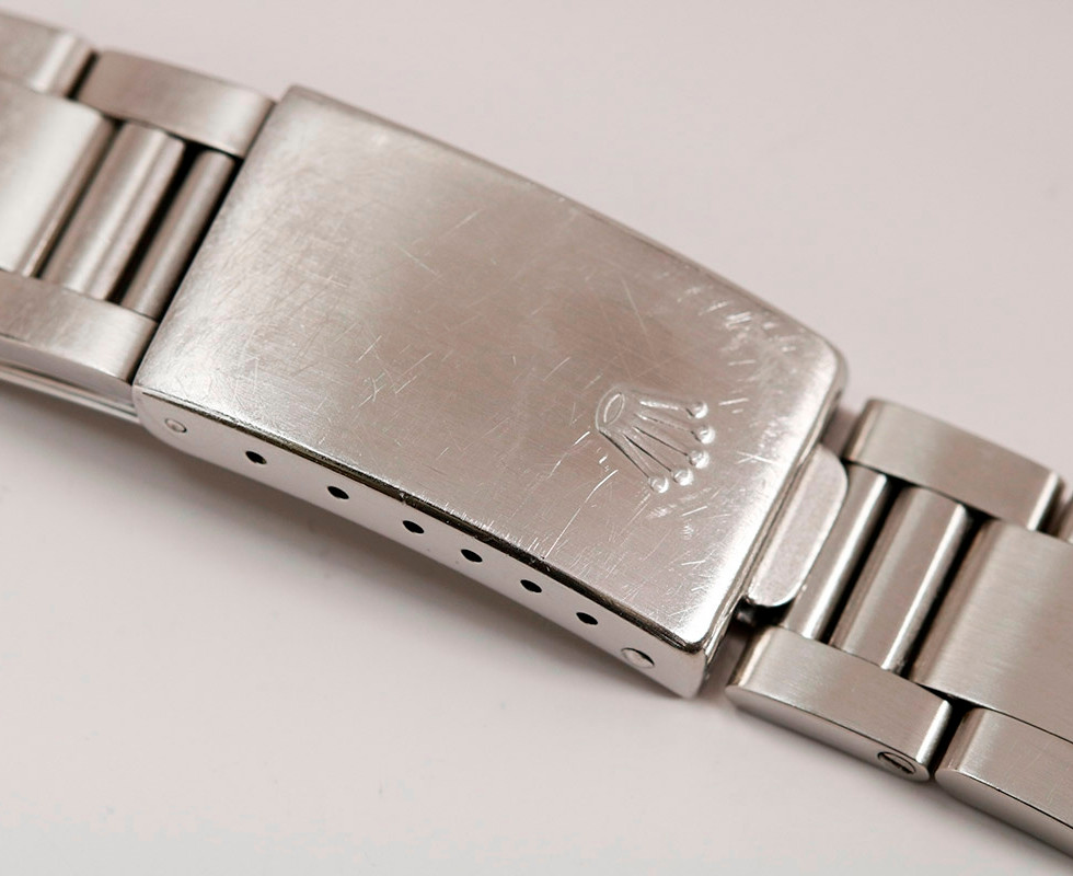 Clasp With Rolex Crown On Bracelet Of 1971 Tudor Oysterdate 'Homeplate' Chronograph Wrist Watch Ref. 7032/0