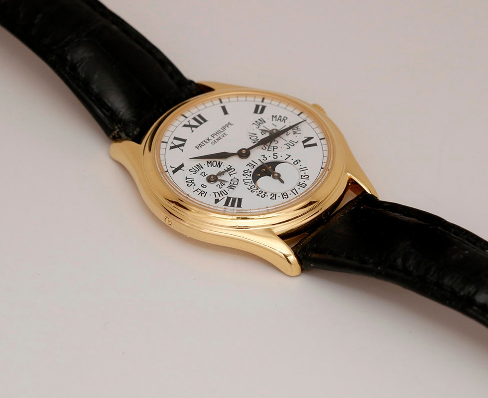 1999 Patek Philippe 18K Yellow Gold Perpetual Calendar Moon Phases Wrist Watch Ref. 3940J