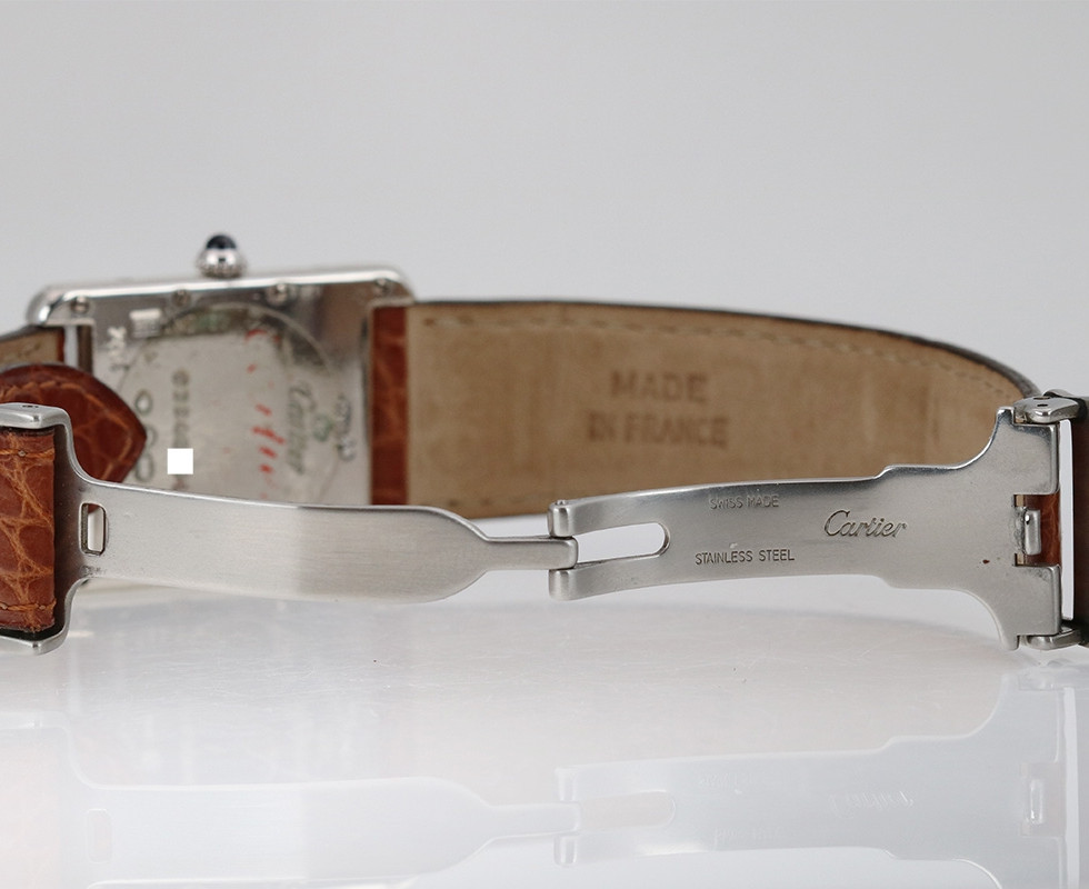 Clasp on 1990's Cartier Tank Must De Cartier Sterling Silver Wrist Watch Ref. 2414