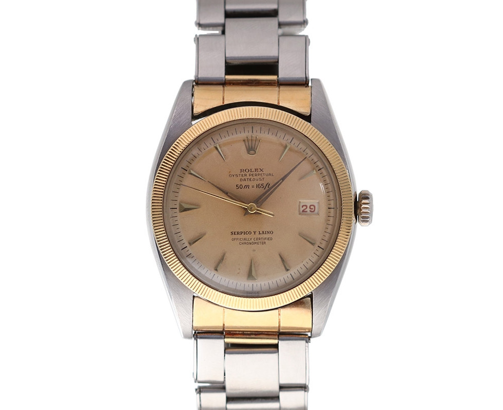 1952 Serpico Y Laino signed Rolex Datejust "Ovetone" Two Tone Wrist Watch Ref. 6105