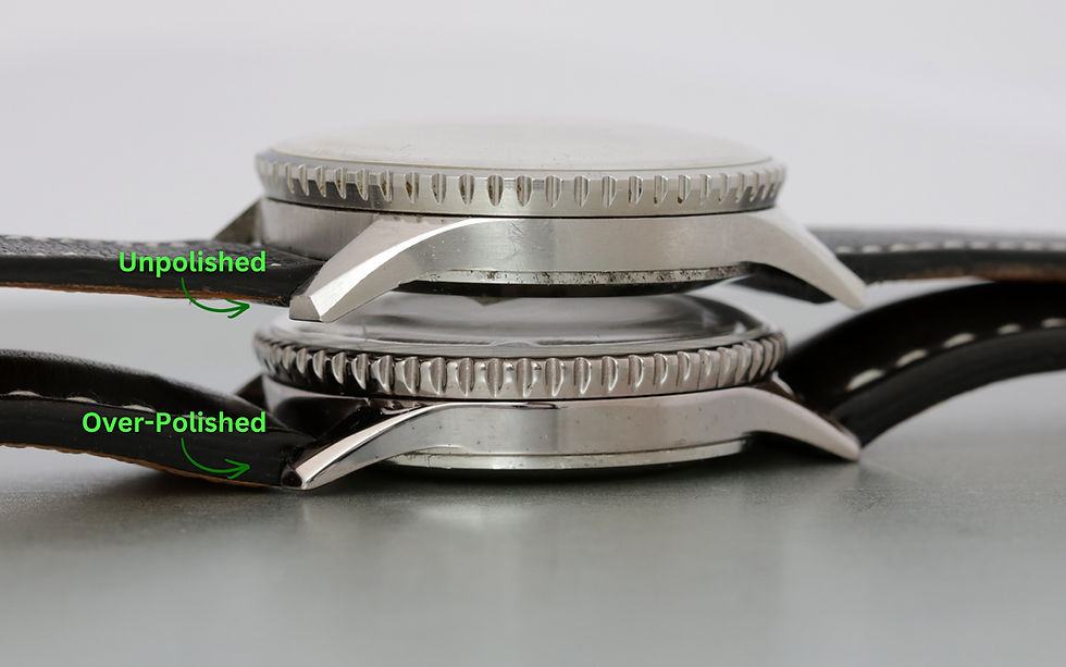 Vintage Breitling Watches stacked to see Profile Displaying unpolished vs polished watch
