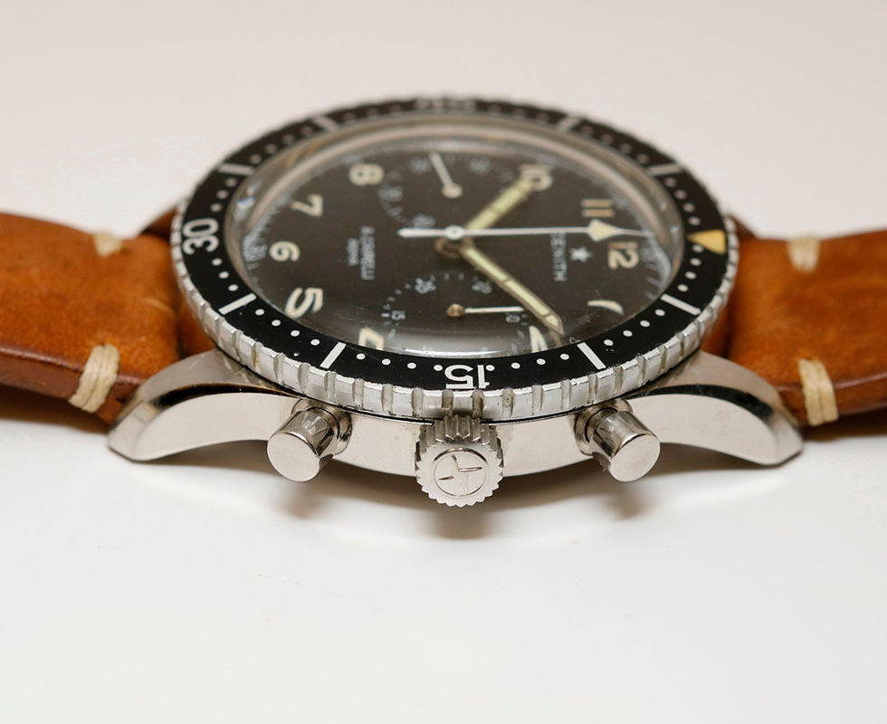 Crown Side Of 1960's Zenith A. Cairelli Roma A.M.I. Military Chronograph CP-2