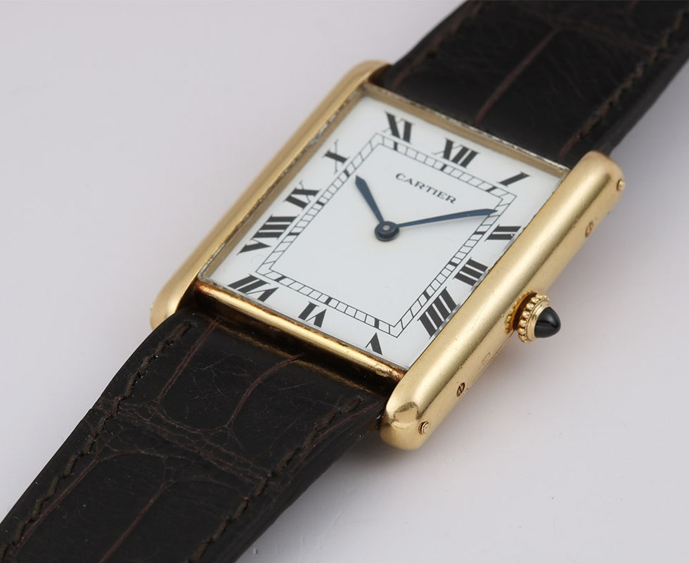 1970's Cartier Jumbo Automatic Gold Tank Wrist Watch