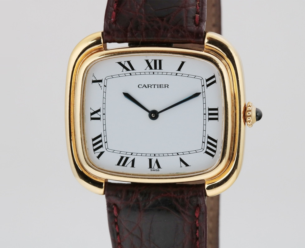 1970's Cartier Paris Jumbo Ellipse 'TV Screen' Wrist Watch in Yellow Gold Ref. 97051